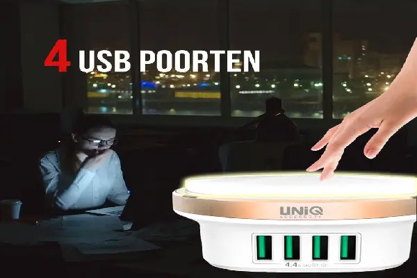 UNIQ Accessory with Led Press Lamp USB 4 ports 4.4A Fast charging - Wit