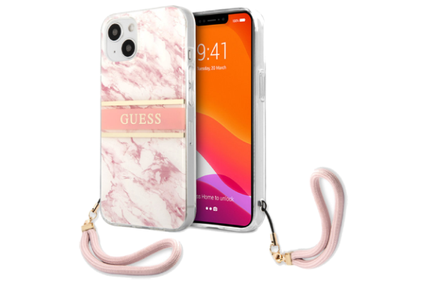 Guess iPhone 13 cover - Strap - Marble Pink
