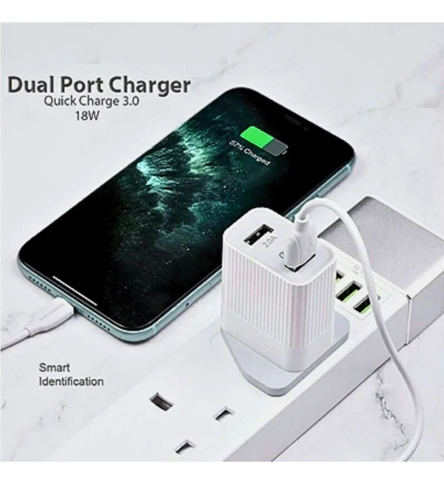 DigitPlus Dual USB Port Wall Charger - White