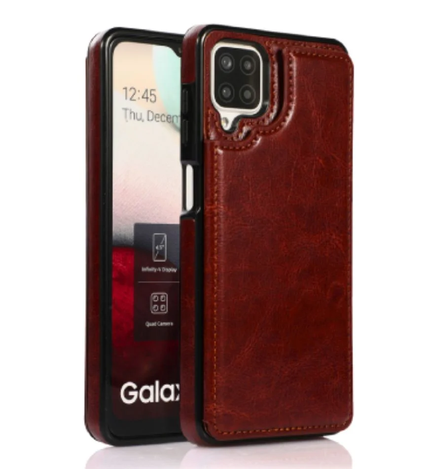 Case Wallet Leather  For Galaxy A12 - Brown