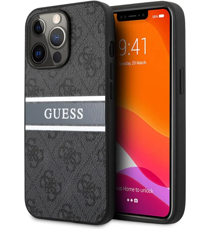 GUESS iPhone 13 pro max case printed stripe bottom Grey