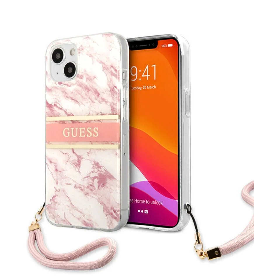 Guess Marble Strap Collection Case iPhone 13- Pink